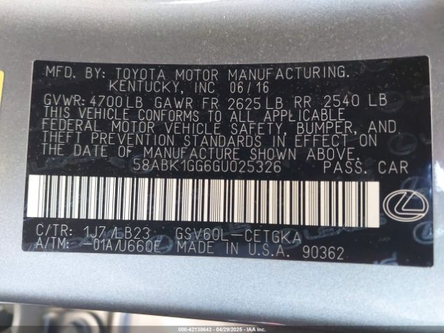 58ABK1GG6GU025326 Lexus ES 350