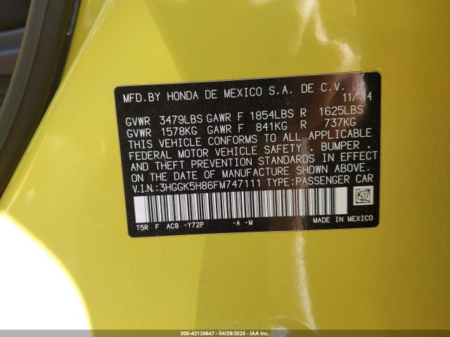 3HGGK5H86FM747111 Honda Fit Ex/ex-l