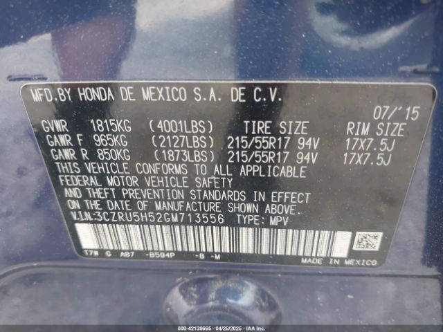 3CZRU5H52GM713556 Honda HR-V EX