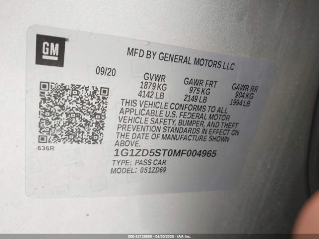 1G1ZD5ST0MF004965 Chevrolet Malibu Fwd Lt