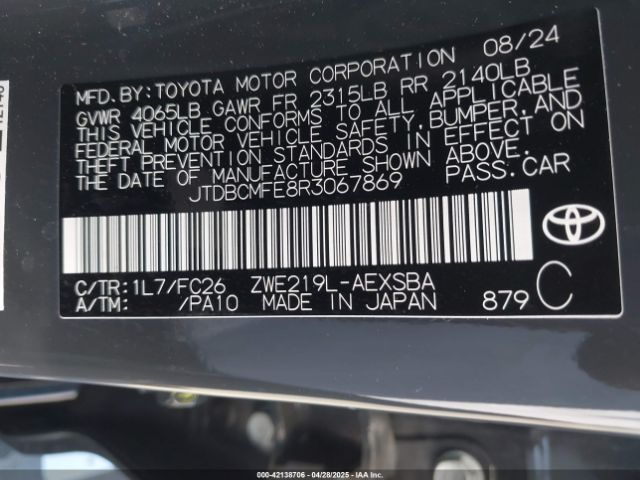 JTDBCMFE8R3067869 Toyota Corolla Hybrid Se