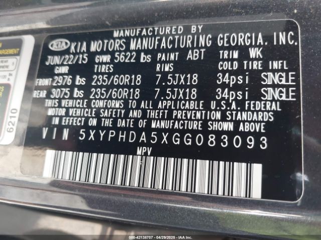 5XYPHDA5XGG083093 KIA dohc gdi lambda ii