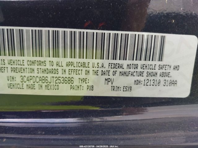3C4PDCAB6JT253686 Dodge JOURNEY SE