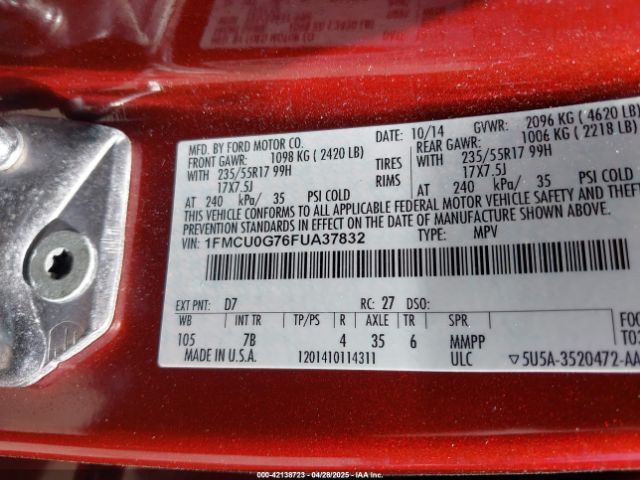 1FMCU0G76FUA37832 Ford ESCAPE SE