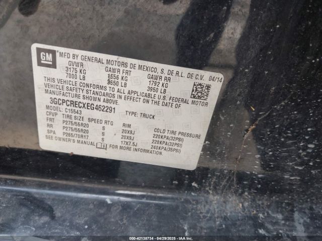 3GCPCRECXEG462291 Chevrolet Silverado 1500 1lt