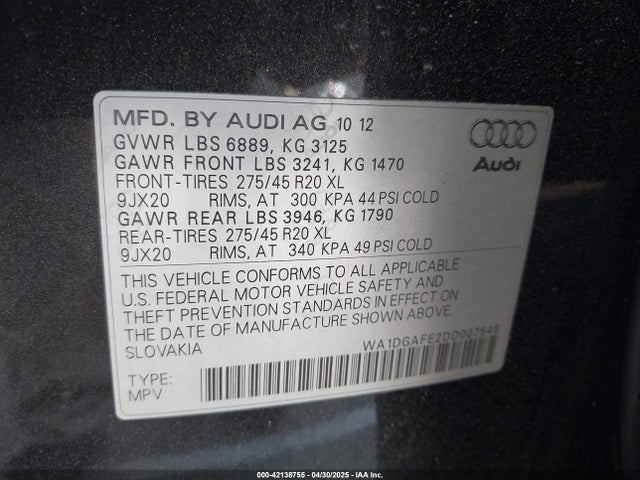 2013 AUDI Q7 WA1DGAFE2DD007546 Photo 8