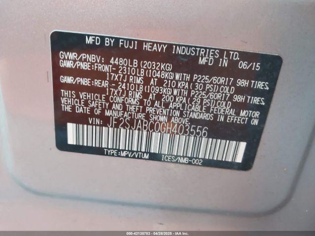 JF2SJABC0GH403556 Subaru Forester 2.5i