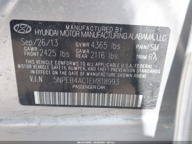 5NPEB4AC1EH818993 Hyundai SONATA GLS