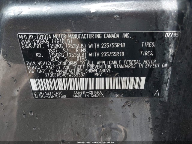 2T3DFREV8FW359397 Toyota 2ar-fe
