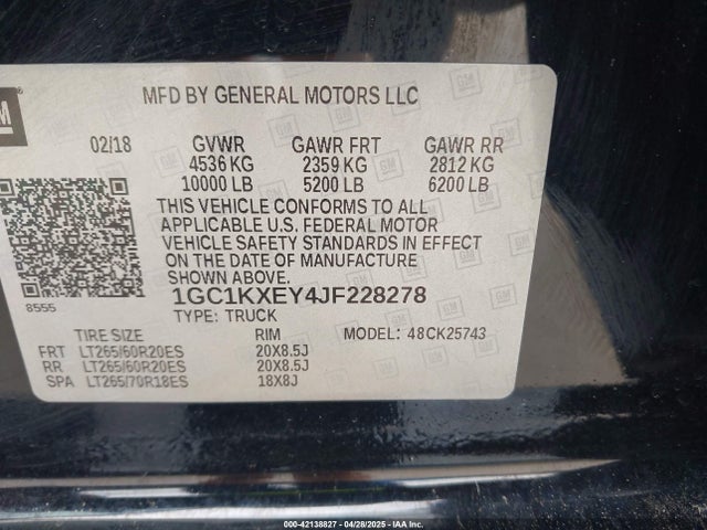 1GC1KXEY4JF228278 Chevrolet Silverado 2500hd High Country