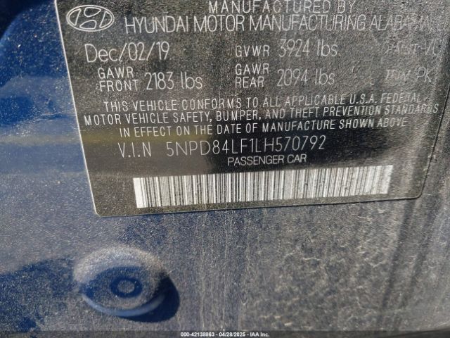5NPD84LF1LH570792 Hyundai ELANTRA SEL