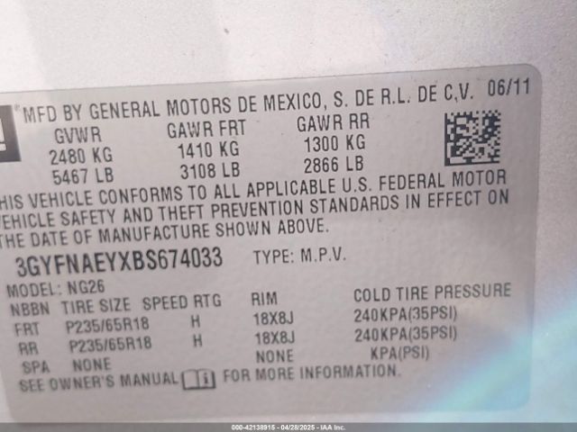 2011 CADILLAC SRX 3GYFNAEYXBS674033 Photo 8