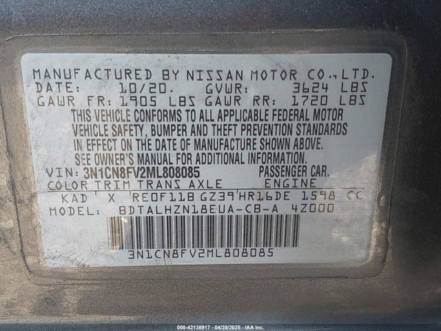 Nissan Versa Sr Xtronic Cvt 2021 3N1CN8FV2ML808085 Image 9