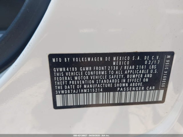 3VWDB7AJ1HM315214 Volkswagen Jetta 1.4t Se