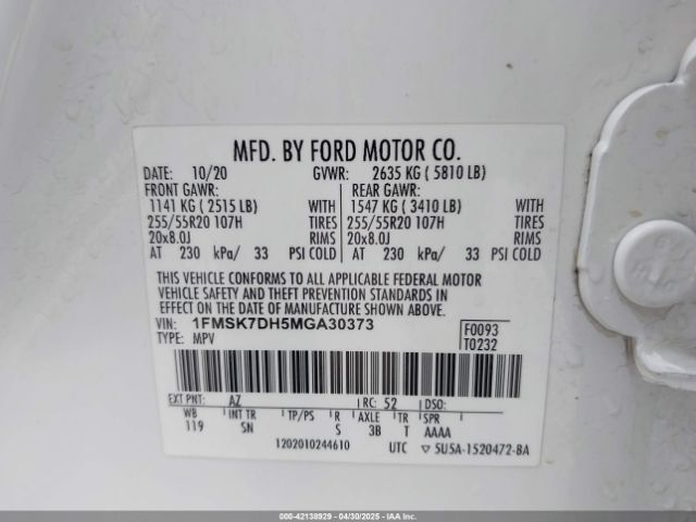 2021 FORD EXPLORER 1FMSK7DH5MGA30373 Photo 8