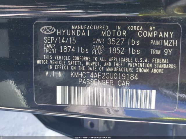 KMHCT4AE2GU019184 Hyundai ACCENT SE