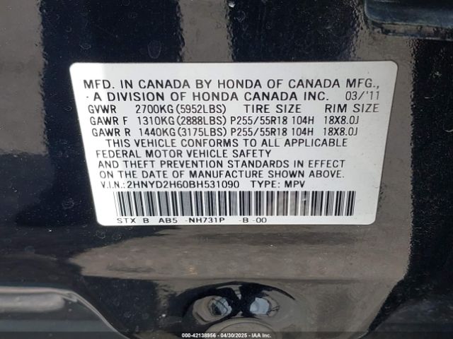 2011 ACURA MDX 2HNYD2H60BH531090 Photo 8