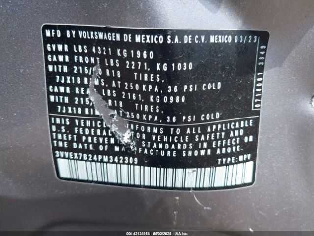 3VVEX7B24PM342309 Volkswagen Taos 1.5t Se