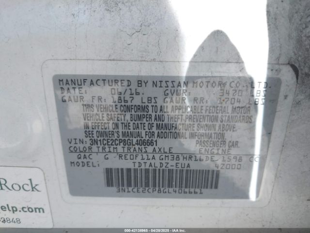 3N1CE2CP8GL406661 Nissan Versa Note S (sr)/s Plus/sl/sr/sv