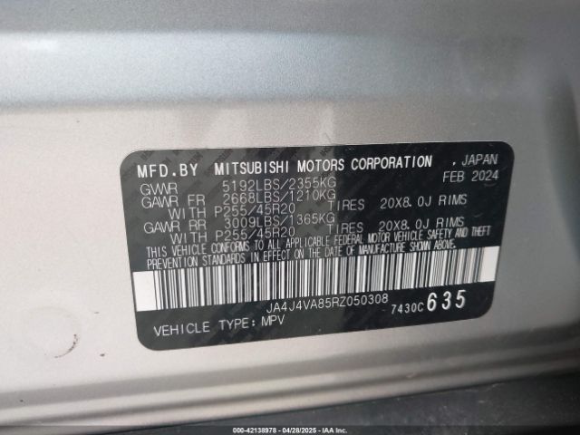 JA4J4VA85RZ050308 Mitsubishi Outlander Se 2.5 S-awc/se Black Edition S-awc/se Black Edition W/pano Roof S-awc/se Ralliart S-awc