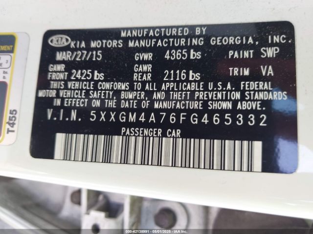 5XXGM4A76FG465332 KIA Optima Lx
