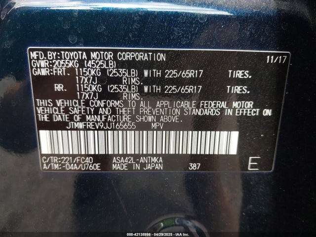 JTMWFREV9JJ165655 Toyota Rav4 Xle
