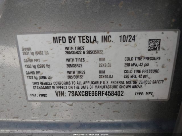 2024 TESLA MODEL X 7SAXCBE66RF458402 Photo 8