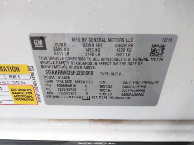 5GAKRBKD3FJ250668 Buick Enclave Leather