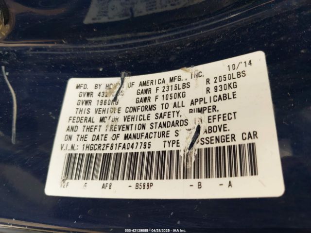 1HGCR2F81FA047795 Honda Accord Ex-l