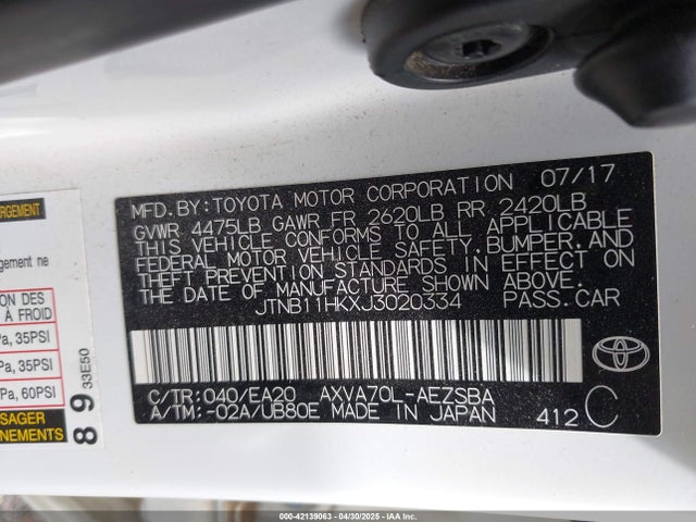 JTNB11HKXJ3020334 Toyota CAMRY SE