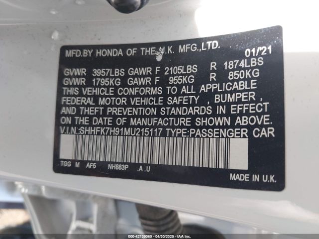 SHHFK7H91MU215117 Honda Civic Sport Touring