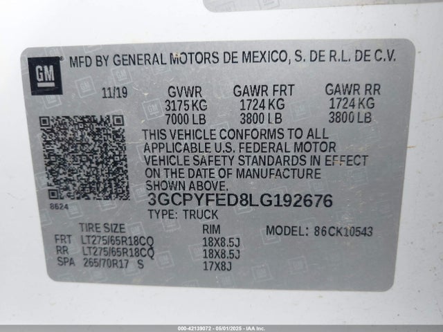 3GCPYFED8LG192676 Chevrolet Silverado 1500 4wd  Short Bed Lt Trail Boss