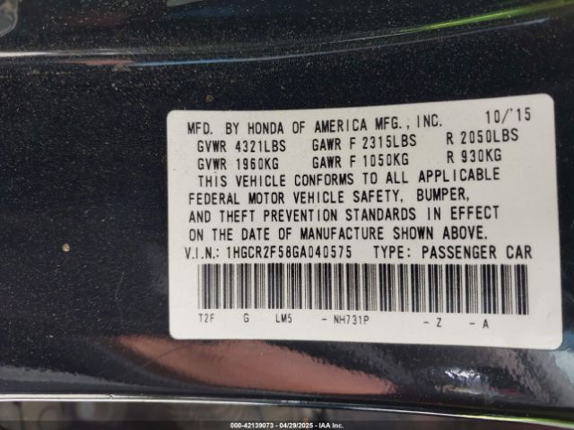 1HGCR2F58GA040575 Honda Accord Sport