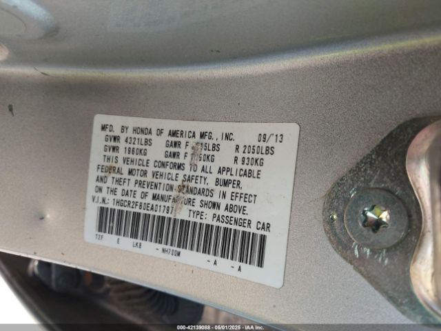 1HGCR2F80EA017976 Honda Accord Ex-l