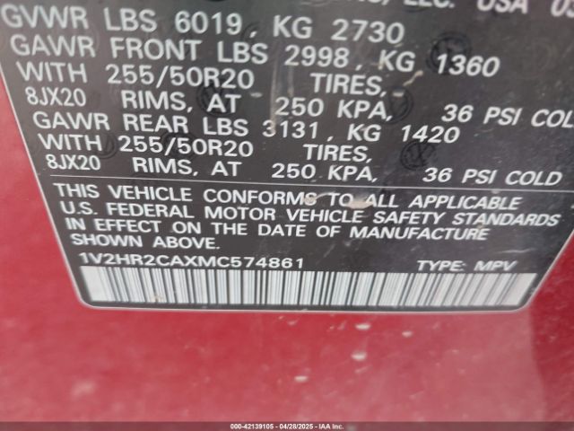 1V2HR2CAXMC574861 Volkswagen Atlas 3.6l V6 Se W/technology