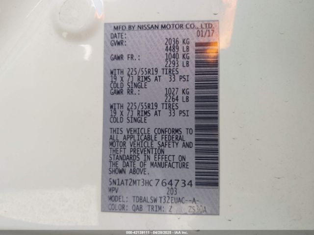 5N1AT2MT3HC764734 Nissan Rogue Sl