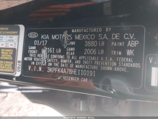 3KPFK4A78HE110191 KIA FORTE LX