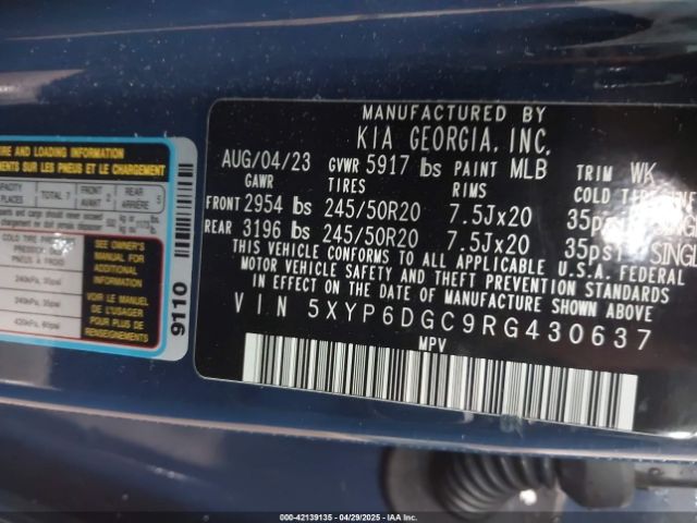 5XYP6DGC9RG430637 KIA Telluride S