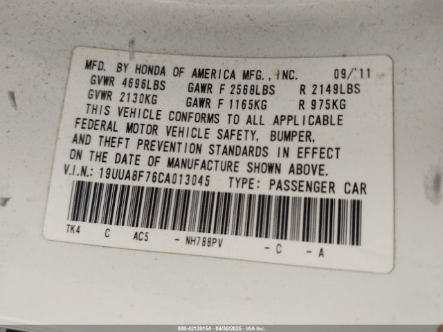 2012 ACURA TL 19UUA8F76CA013045 Photo 8