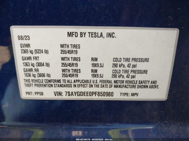 2023 TESLA MODEL Y 7SAYGDEE0PF850980 Photo 8