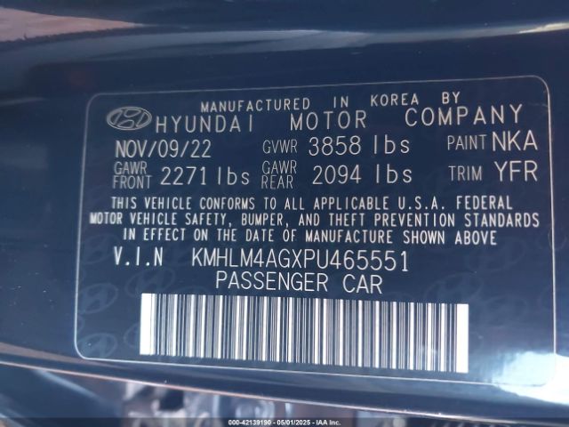 KMHLM4AGXPU465551 Hyundai ELANTRA SEL