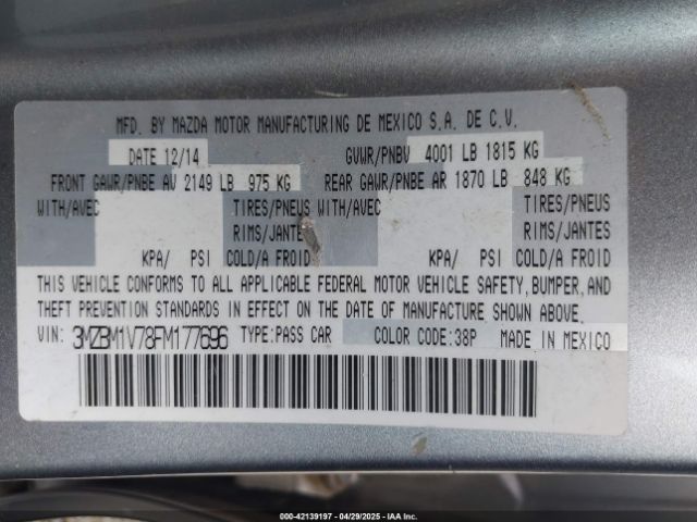 3MZBM1V78FM177696 Mazda Mazda3 I Touring