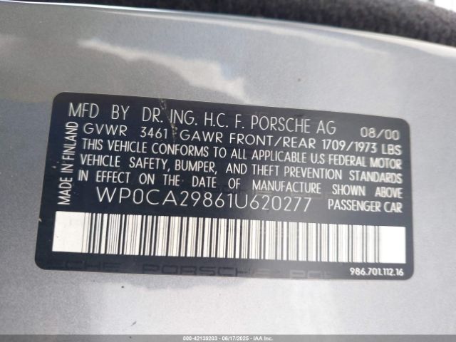 2001 PORSCHE BOXSTER WP0CA29861U620277 Photo 8