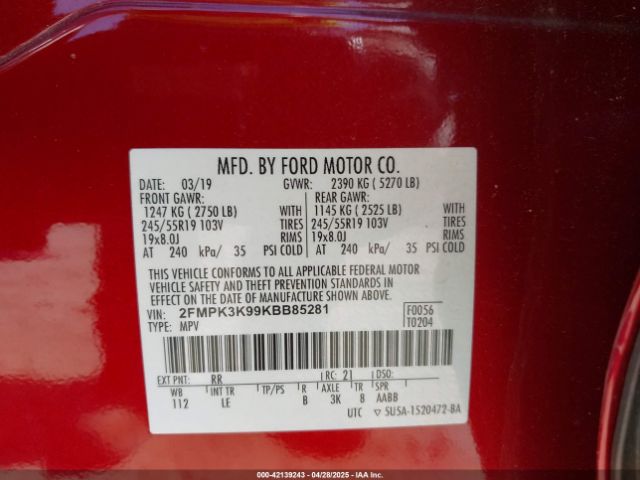 2FMPK3K99KBB85281 Ford Edge Titanium