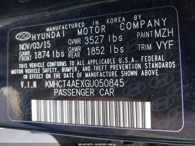 KMHCT4AEXGU050845 Hyundai ACCENT SE
