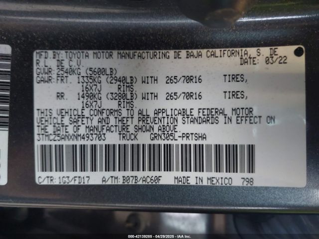3TMCZ5ANXNM493703 Toyota Tacoma Trd Off Road