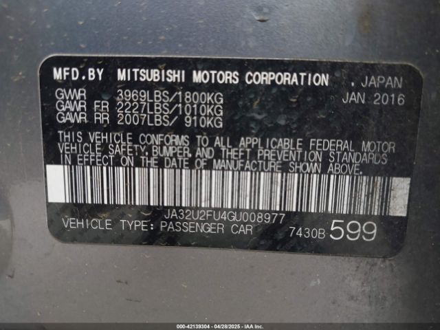 JA32U2FU4GU008977 Mitsubishi LANCER ES