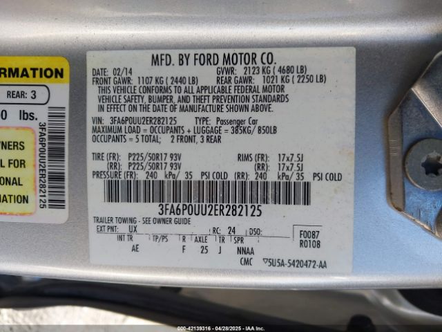 3FA6P0UU2ER282125 Ford Fusion Hybrid S