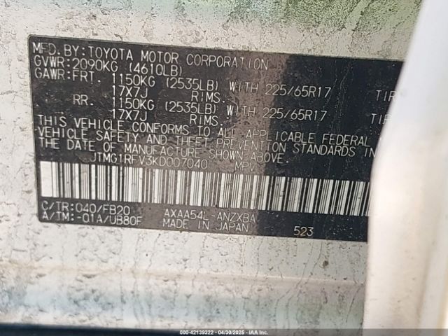 JTMG1RFV3KD007040 Toyota RAV4 LE