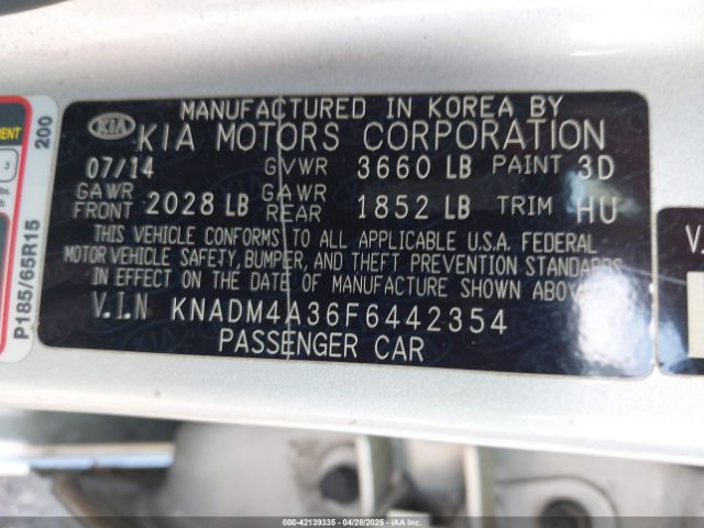 KNADM4A36F6442354 KIA RIO LX